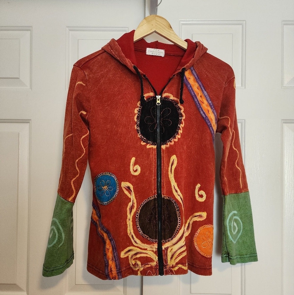 The Collection Royal Red Embroidered Patch Work Women's Hoodie Size M